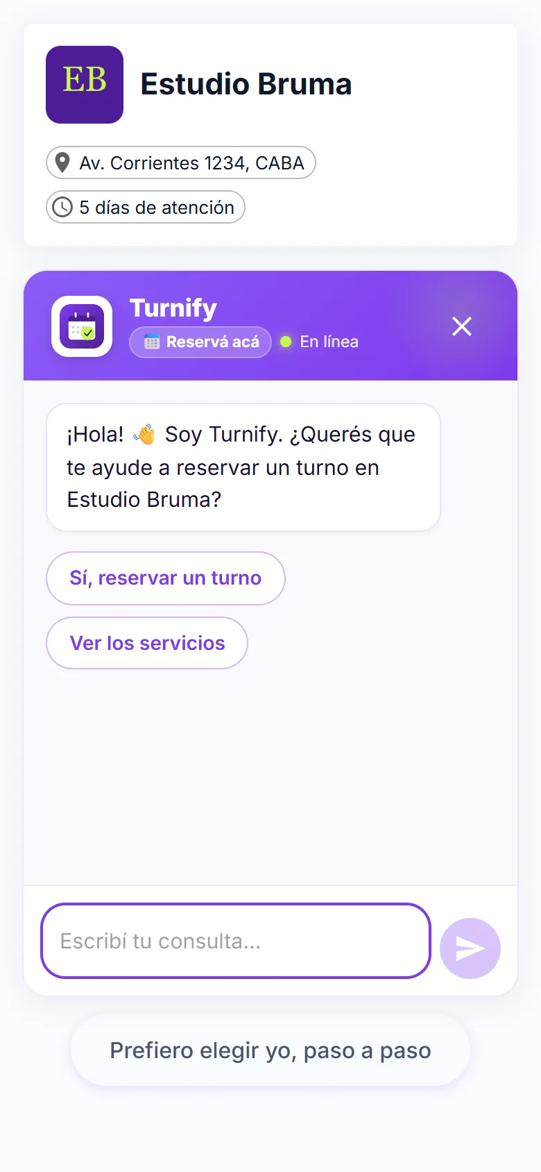 Así reserva tu cliente: Abre tu link y lo atiende Turnify