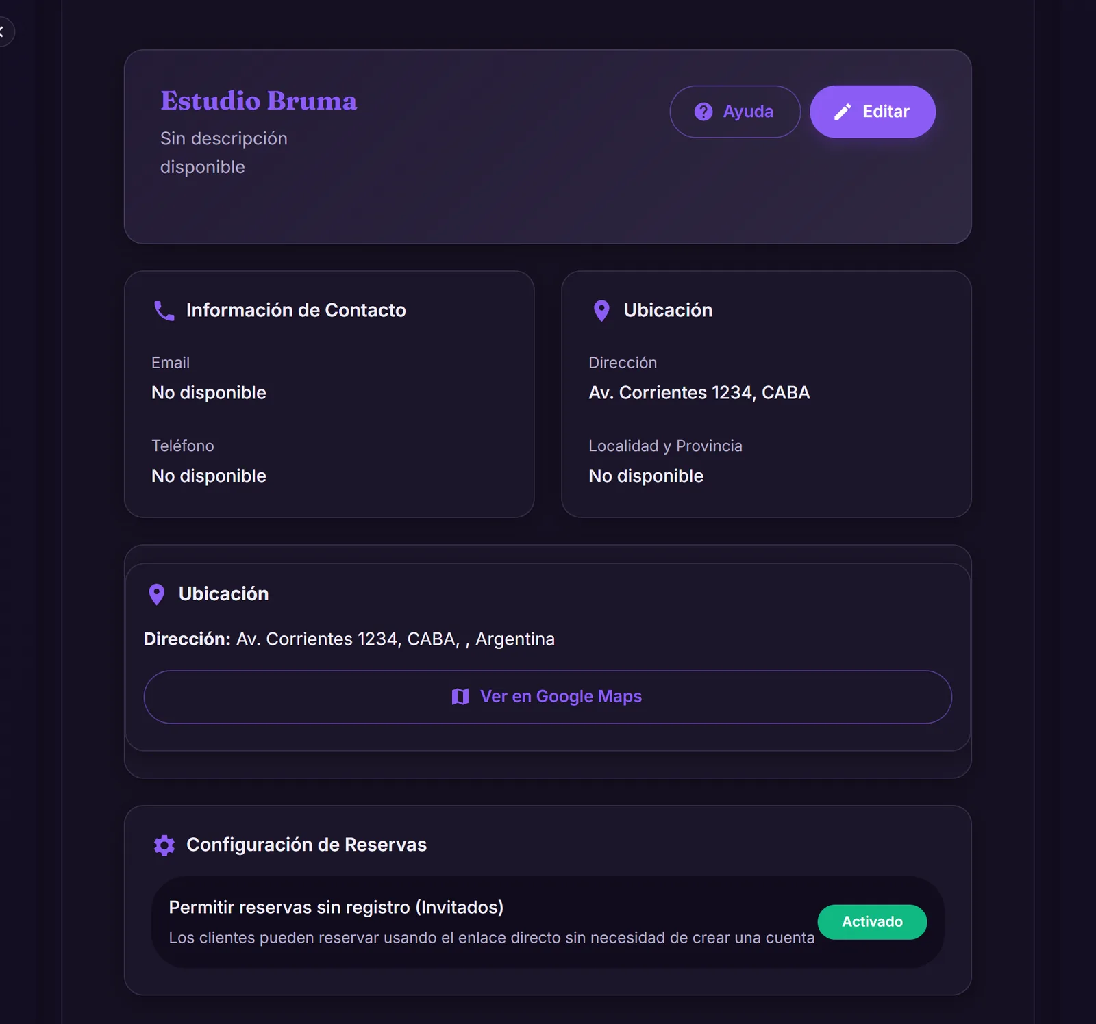 Datos del negocio: Editá tus datos