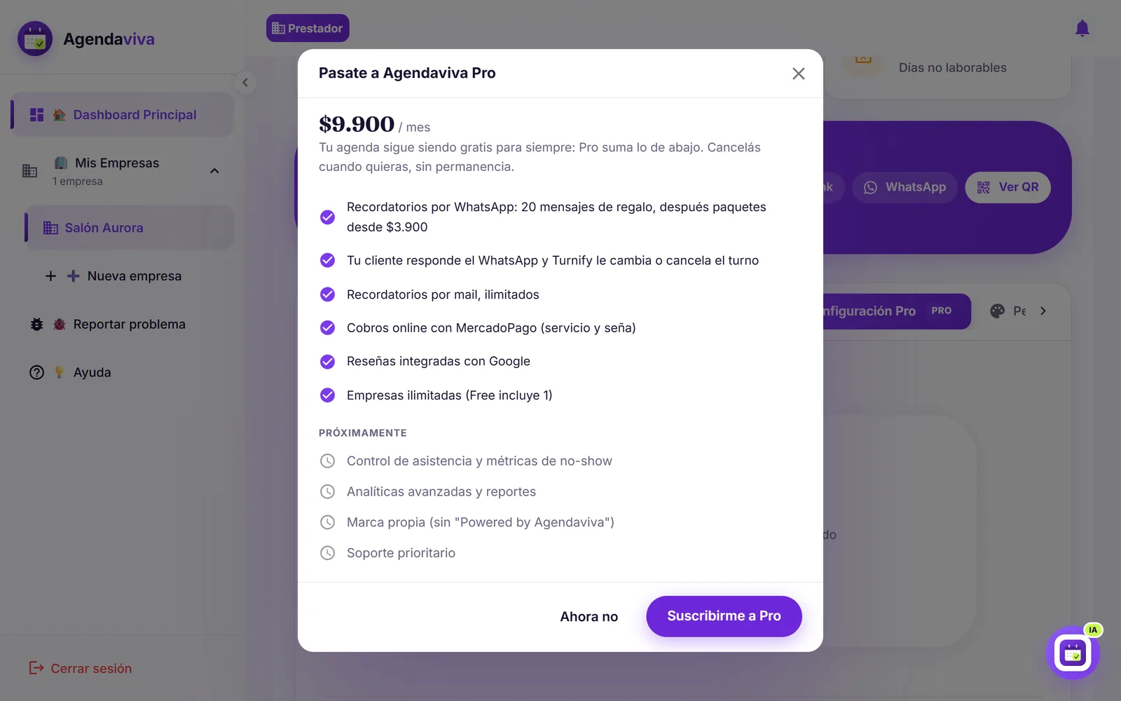 Detalle del plan Pro a $14.900 por mes